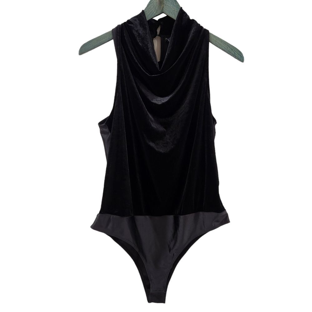 Sincerely Jules Womens Black Velvet Cowl Neck Sleeveless Bodysuit Size L Large